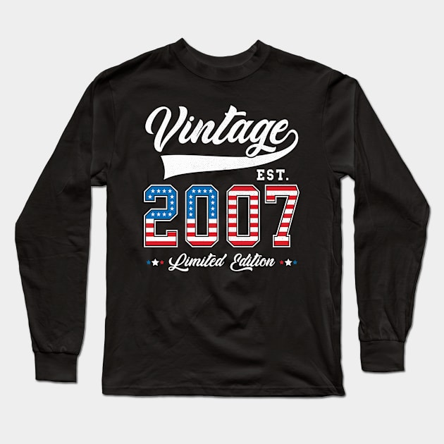 16th Birthday Patriotic Vintage 2007 USA Flag 4th of July Long Sleeve T-Shirt by BramCrye